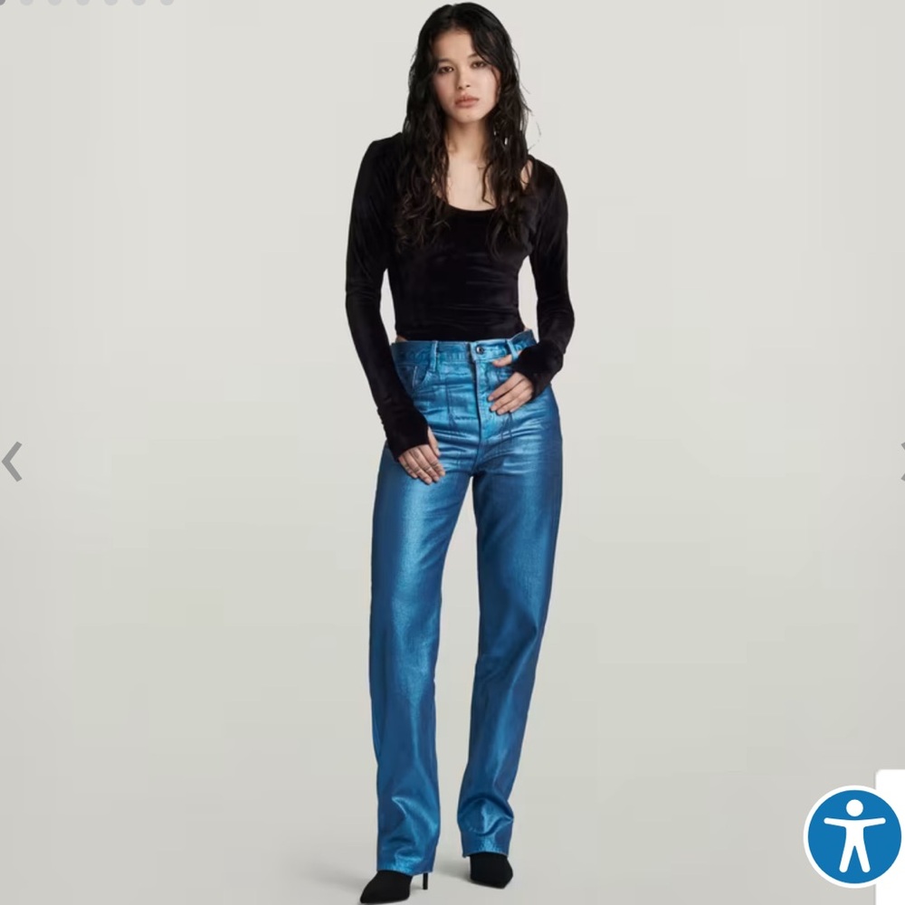 G-STAR Viktoria High Straight Jeans Luna Blue Metal Coating Women’s Size 27 NEW